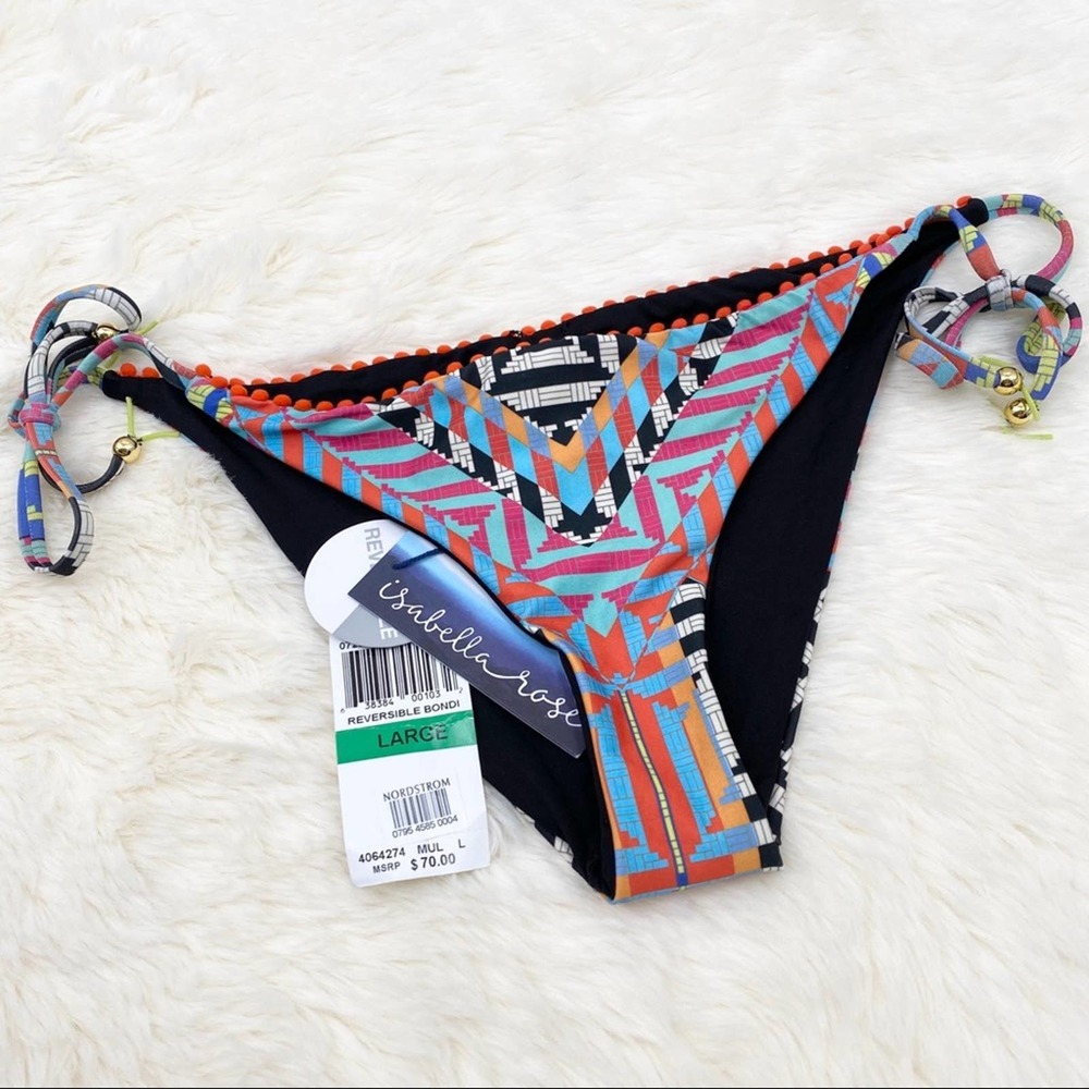 ISABELLA ROSE Swim Bikini SZ S Reversible Bright Tribal Print Tie Bikini Bottoms